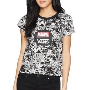 Marvel Vans Comic Women's Graphic Baby Tee XS‎ Black White Superheroes